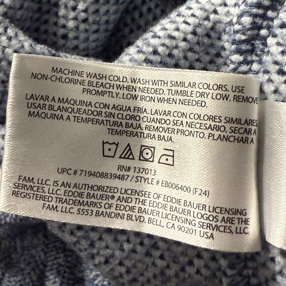 Eddie Bauer Womens XL Blue Heathered Fleece Pullover Sweater W/ Button Collar & - Picture 6 of 8